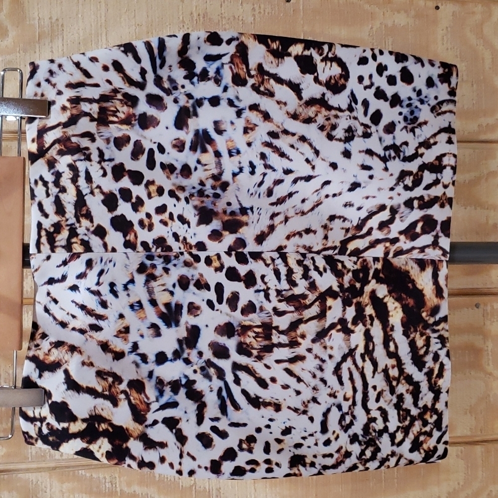 Zara NWT Brown Cream Animal Leopard Print Knit Mini Skirt Size M - Picture 3 of 6